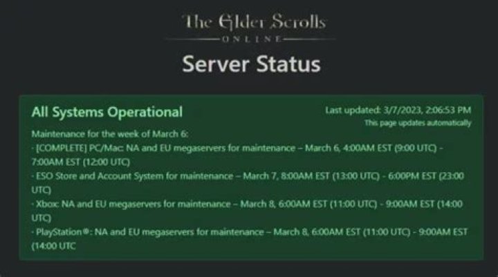 ESO Server Status and Maintenance Schedule (May 11)
