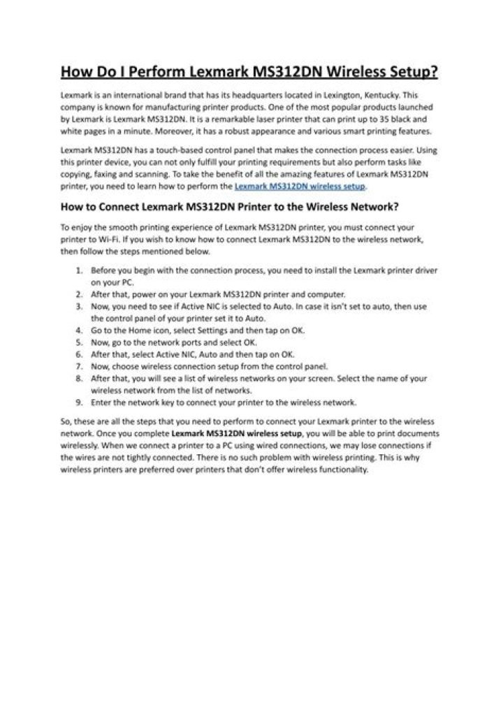 How Do I Perform Lexmark MS312DN Wireless Setup?
