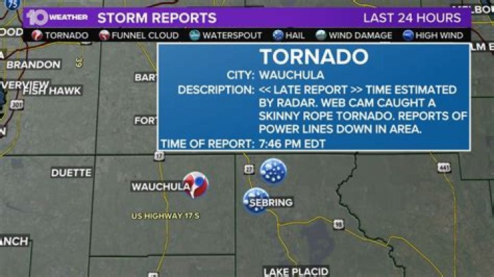 NWS: Tornado reported in Wauchula, Florida